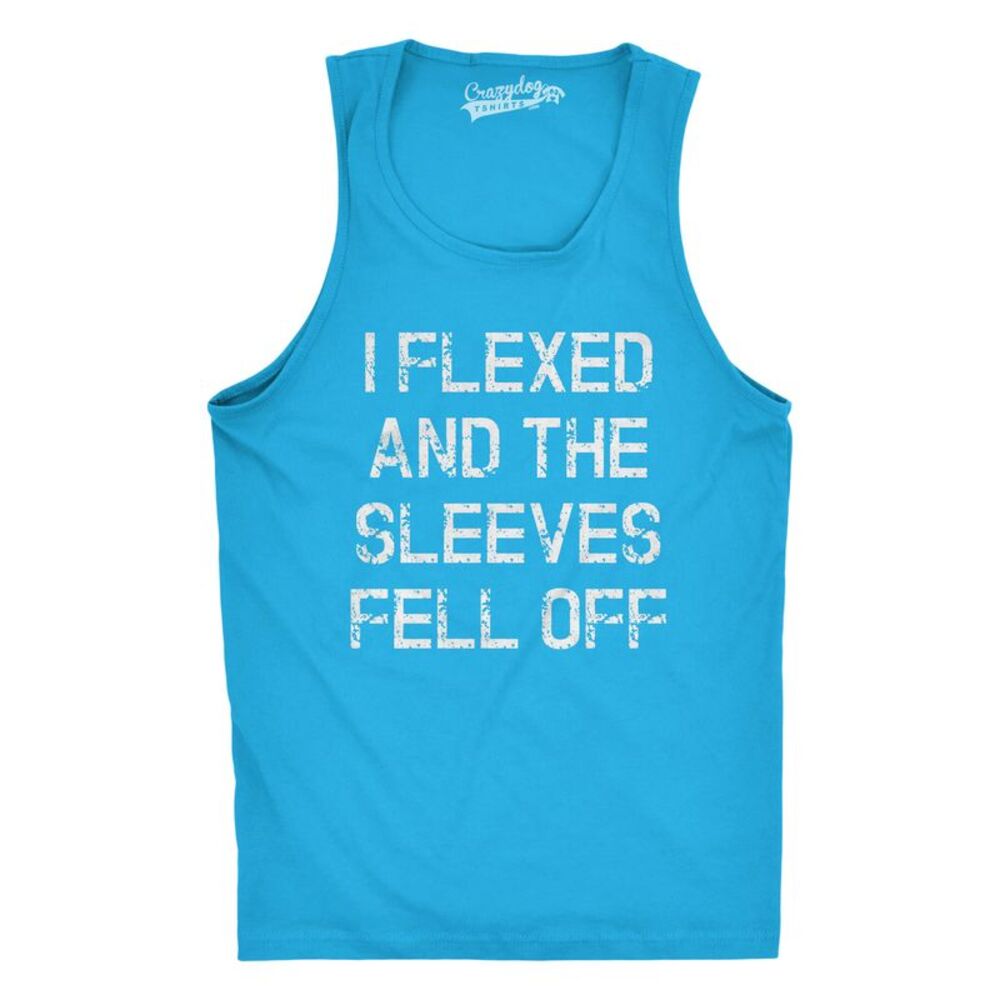 Mens I Flexed and The Sleeves Fell Off Tank Top Funny Sleeveless Gym Workout
